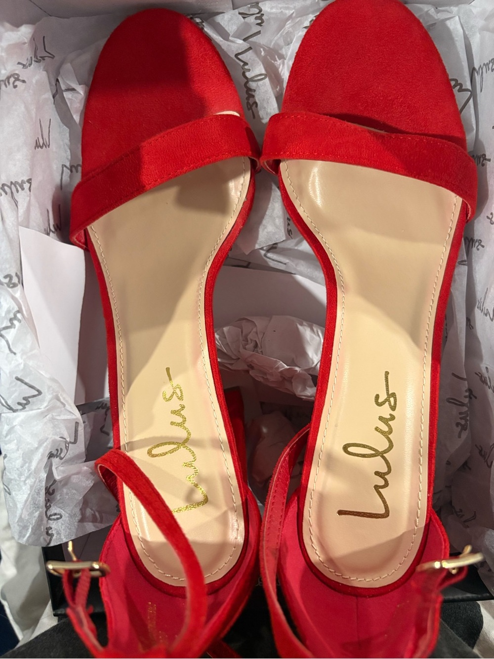 Lulus Taylor Red Suede Ankle Strap Heels - Size 9 - Picture 3 of 9